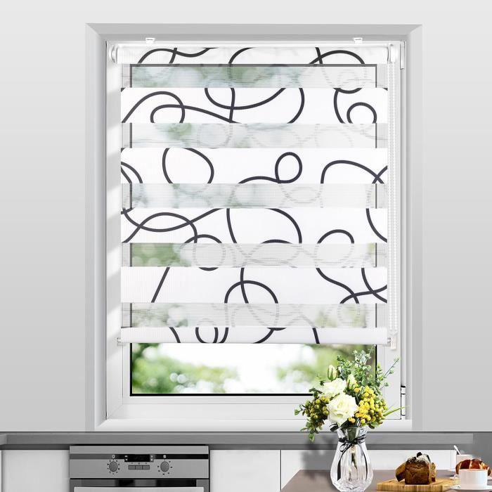 Allesin Store Jour Nuit Imprimé sans perçage, Store Erouleur Jour Nuit