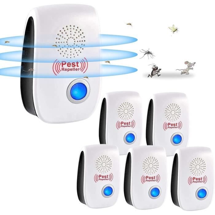 Répulsif Ultrason 6 Pack - Anti Moustiques, Souris, Cafards, Fourmis, Araignées (sans Produit Chimique)