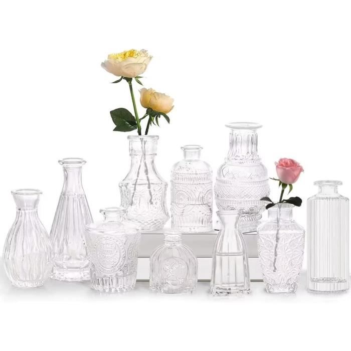 Décoration Maison Bureau Petit Vase En Verre Vintage 20cm - Décoration Table Mariage, Maison, Bureau - Pour Fleurs Fraîches Ou Séchées Petite Vase En Verre