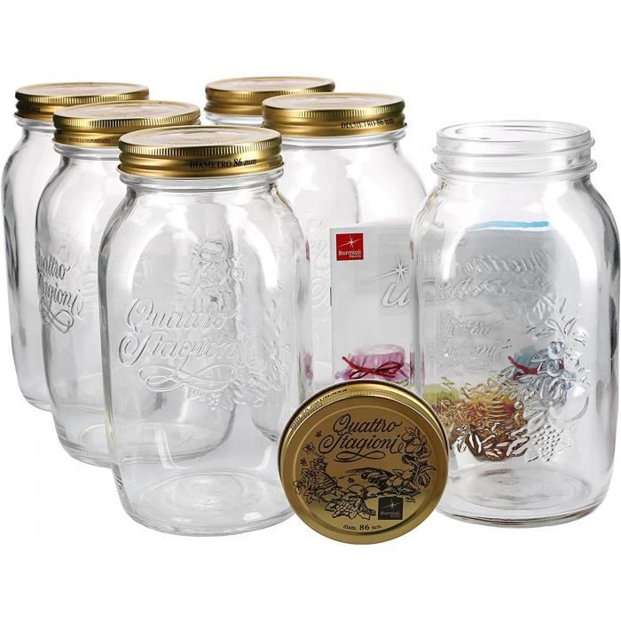 Bormioli Quattro Stagioni, voorraadpotten, 6 stuks, 2 liter, 19 x 12,5 cm, glazen met deksel, schroefdop, schroefglazen 2000 ml, bewaarglas, voorraaddoos, kiemglas
