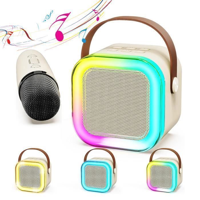 Machine De Karaoké avec Microphones Bluetooth, Stéréo Karaoké Enfants Microphone Sans Fil avec LED pour Les Fêtes et Le Chant