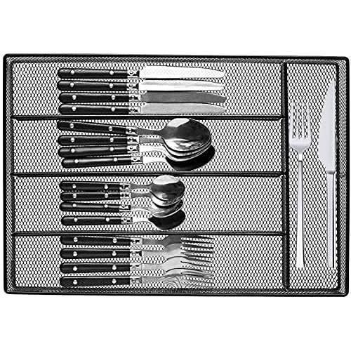 Range-couverts Pour Tiroir Cuisine - 9 Compartiments Silicone Noir - Extensible 37x33cm - Organisation Pratique