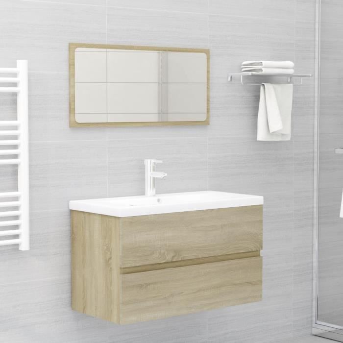 ensemble meuble salle de bain - truvito - meuble sous lavabo - l 80cm - chêne sonoma - porte et tiroir