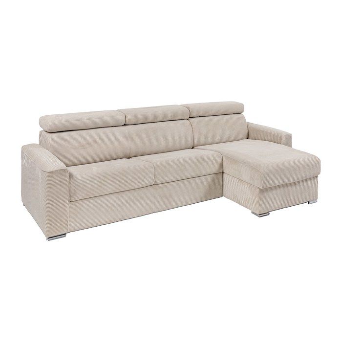 Canapé dangle réversible convertible express en velours côtelé beige - Couchage à lattes larges 140 cm - Matelas 14 cm - VIZIR