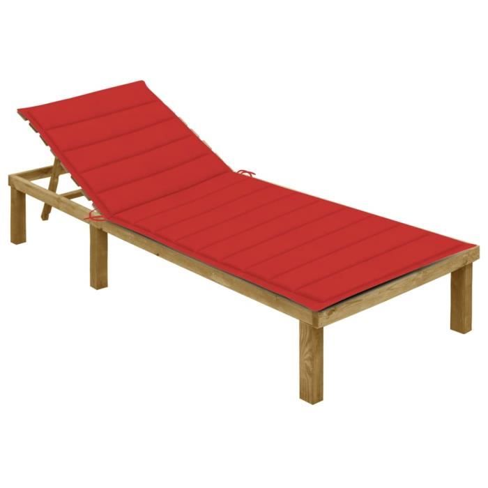 vidaXL Chaise longue avec table et coussin en bois d'acacia Chaise longue avec coussins crème en bois d'acacia Table de jardin 35x35x34 cm en bois d'acacia - vue 2