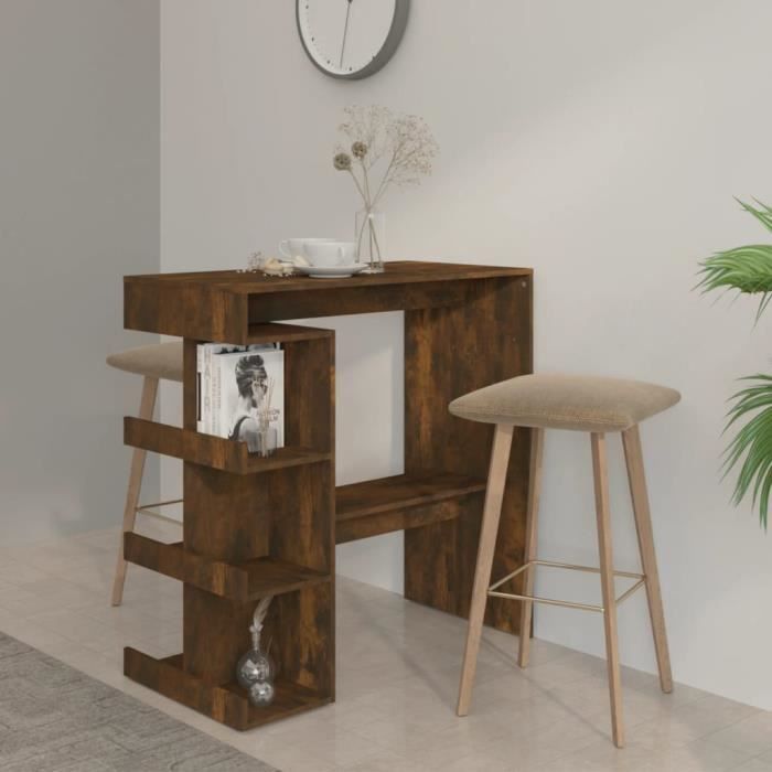 Table de bar - vidaXL - 812960 - Chêne fumé - Bois dingénierie - 3 étagères de rangement