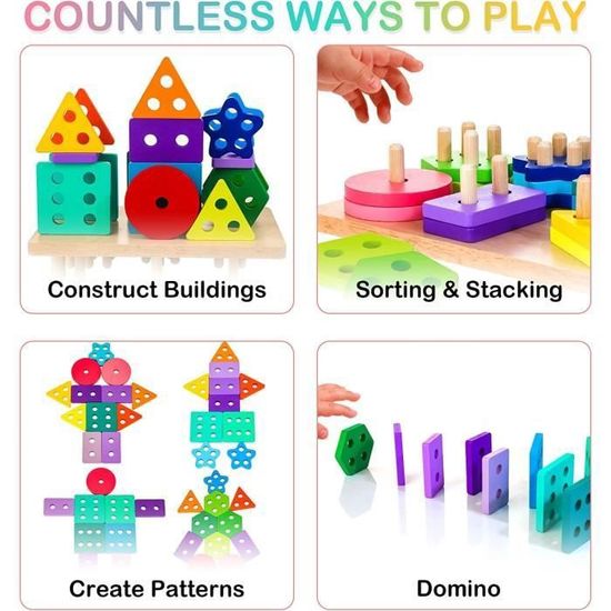 Trier et empiler en bois Jouets de triage de formes de jouets pour les  tout-petits Puzzles de blocs de couleur n9142 - Cdiscount Jeux - Jouets