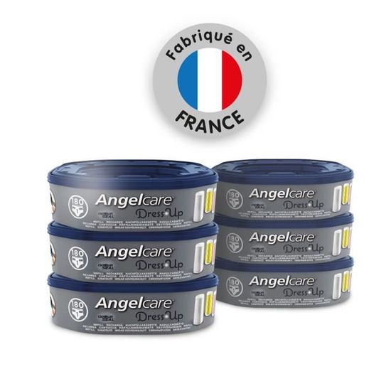 Angelcare - Pack Poubelle à Couche Dress Up laquée Blanc + 7 recharges  anti-odeurs grande capacité