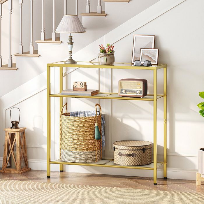 Table Console HOOBRO 75 Cm - Table D'Entrée Avec Étagère Rangement, Style Industriel Brun Rustique Et Noir