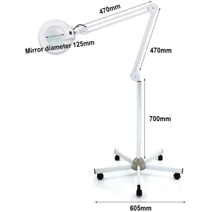 Lampe loupe LED 5 X avec Support et Roues pour cosmétiques