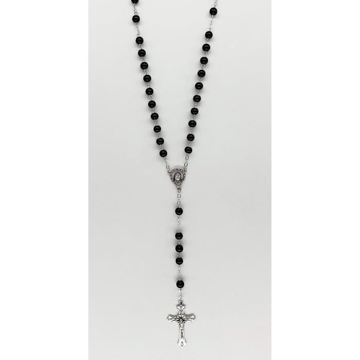 Collier Vintage Perles Verre Noir & Rose - Occasion Bon État