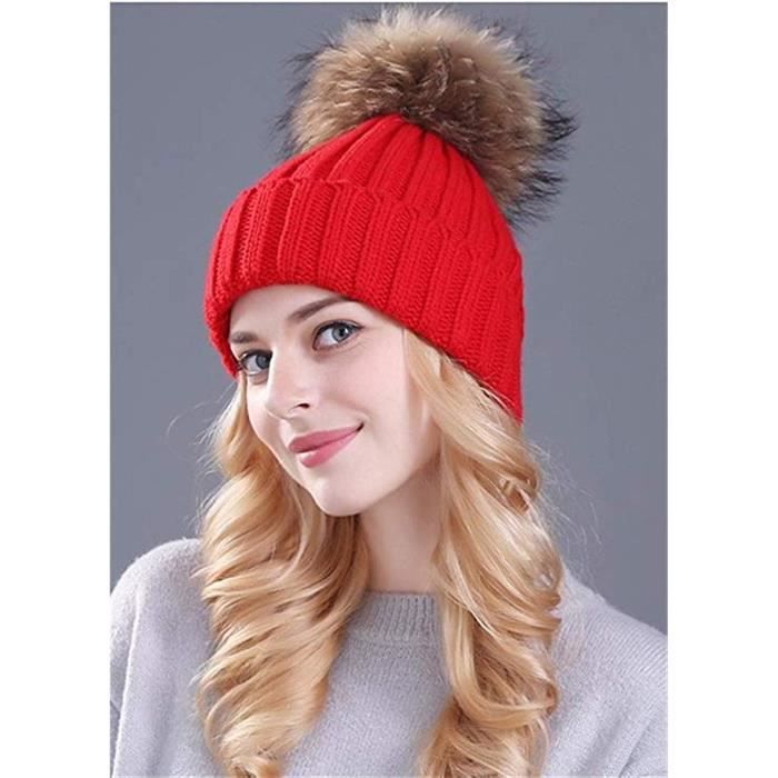 Hat Femmes Hiver Angora Tricoter Vraie Fourrure Pompon Bonnet Automne Chaud  Ski Accessoire Pour Adolescents Plein Air Luxe