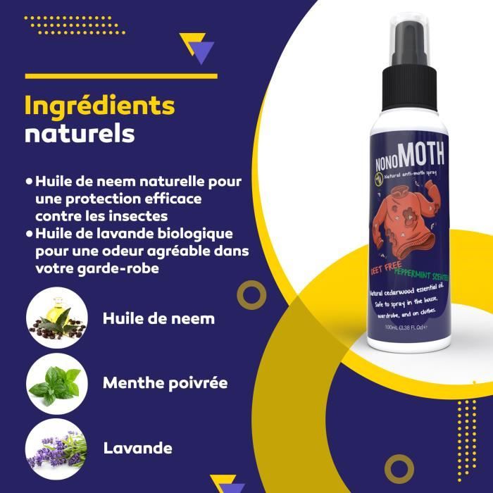 Spray Anti Mites par NoNoMoth - 100ml Lavande naturelle pour éloigner les  papillons de nuit BIO - Cdiscount Electroménager
