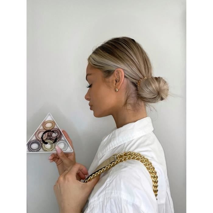 Lot de 9 élastiques à cheveux en spirale en plastique, pour queue de cheval, cordon téléphonique, sans dommages pour filles et femmes avec des cheveux épais