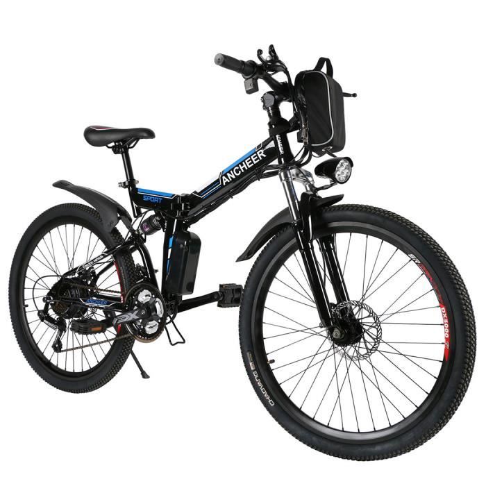 ANCHEER velo electrique montagne 26 VTT homme pliable avec batterie Lithium Ion 250W 21vitesses Noir Cdiscount Sport