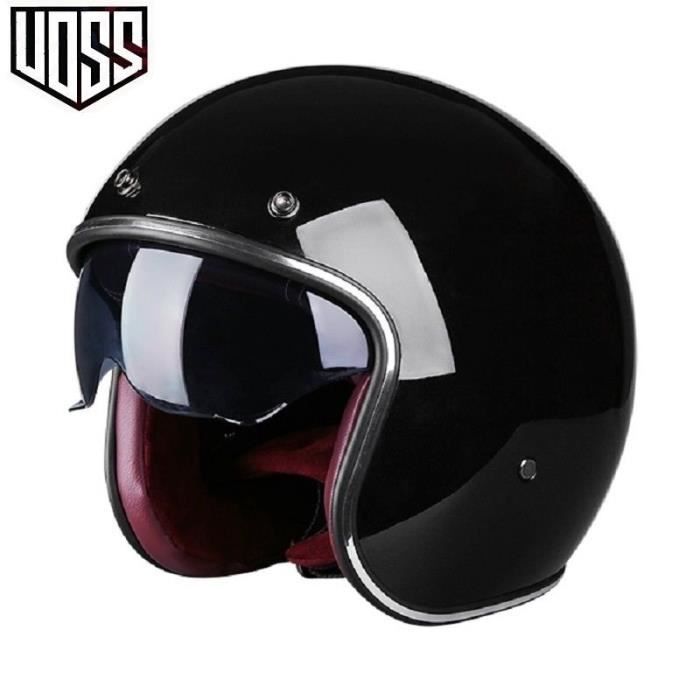 Jackallo Casque Moto Rétro Demi-Visage Ouvert - Visière Coupe-Vent Solaire 3 Boutons-Pression, Style Vintage Universel Pour Hommes Et Femmes