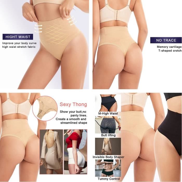 String Gainant Femme Culotte Gainante Thong Gaine Amincissante Taille Haute  Panty Invisible Minceur Ventre Plat Culotte Sculptante Shapewear Tanga Bod