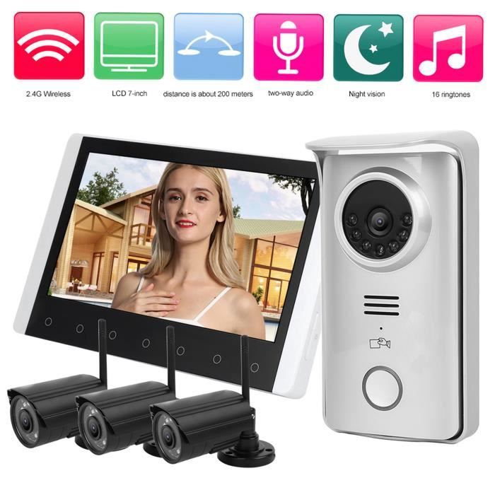 Sonnette vidéo Visiophone LCD de 7 pouces, sonnette d'interphone, caméra,  outillage sonnette Norme européenne (110-240V) - Cdiscount Bricolage