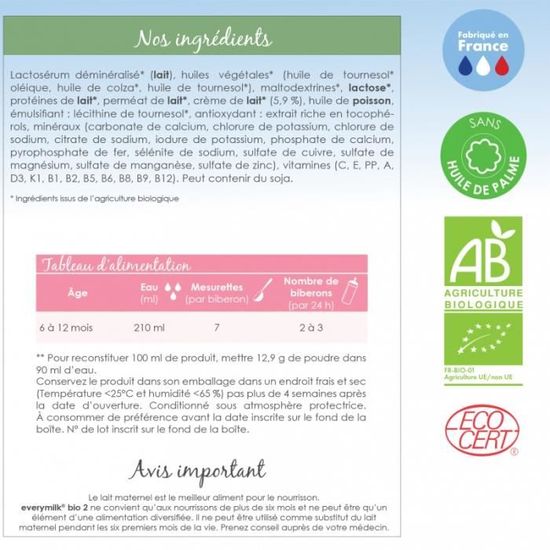 Lait Infantile Bio Everymilk 2 De 6 Mois A 1 An 1 Boite Achat Vente Lait 2e Age Lait Infantile Bio Everymilk 2 De 6 Mois A 1 An 1 Boite Cdiscount Pret A Porter