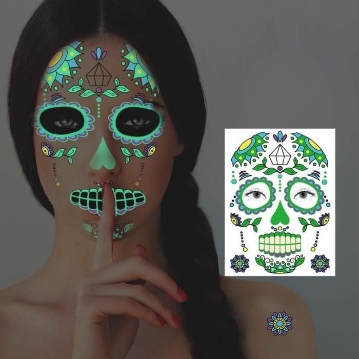 Kit Complet Costume Jour Des Morts Femme - Bandeau Dia De Los Muertos Avec Tatouages Temporaires, Collier Dentelle & Accessoires Halloween