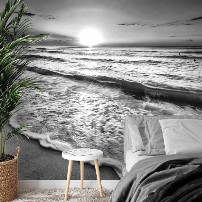 Papier Peint panoramique Plage coucher du soleil de la mer 352 x 250 cm ...