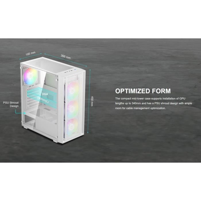 J1200 Aura Gc2 Elite Wh Boîtier Atx En Verre Trempé À Flux D'Air Élevé Quatre ...