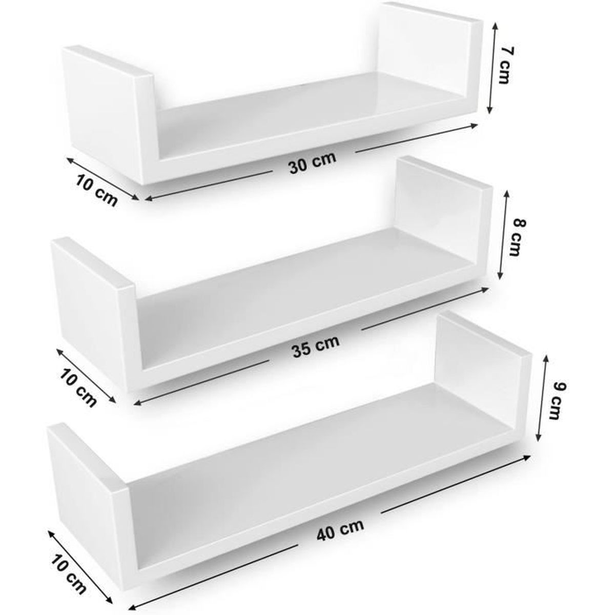 SONGMICS Lot de 3 Etag/ères murales flottantes Rangement D/écoration Exposition Panneau de MDF Design r/étro Blanche LWS40WT