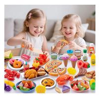 EFOSHM 68-Pièces Cuisine Enfant, Dinette Enfant, Cuisine Exterieure avec Support à Desserts, Jouets Alimentaires Découpables : Pizza, Fruits, Légumes – Cadeau pour Filles et Garçons de 3 à 7 Ans