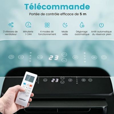 12000BTU Climatiseur Mobile Silencieux 6 EN 1, Refroidissement,Chauffage,Ventilateur