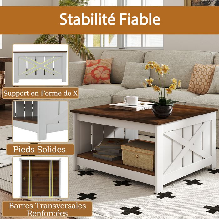 GOPLUS Table Basse Bois Faux, Table Basse Salon Réglable en Métal et