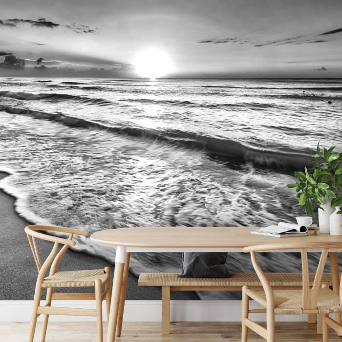 Papier Peint panoramique Plage coucher du soleil de la mer 352 x 250 cm ...
