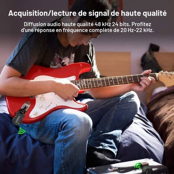 Système Guitare Sans Fil ACEMIC G1 2,4 GHz - Émetteur/récepteur Rechargeable, Latence <5ms, Portée 30m, Pour Guitare/basse