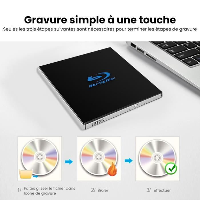 Lecteur Graveur Blu-Ray Externe UVERBON Graveur Slim CD DVD 4K USB