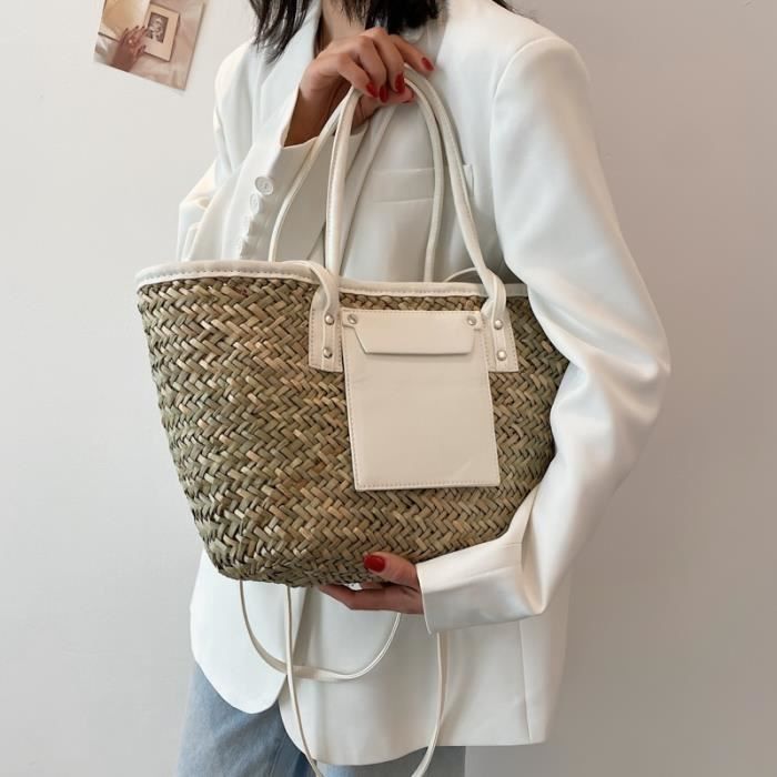 Panier de rangement en osier Black Sac de plage en rotin panier ete sac en paille sacs de mode grands sacs a bandouliere grand Cdiscount Bagagerie Maroquinerie