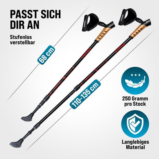 Bâtons De Randonnée Nordique SWOURT Télescopiques - Aluminium Léger (240g), Réglables 62-135 Cm, Avec Accessoires