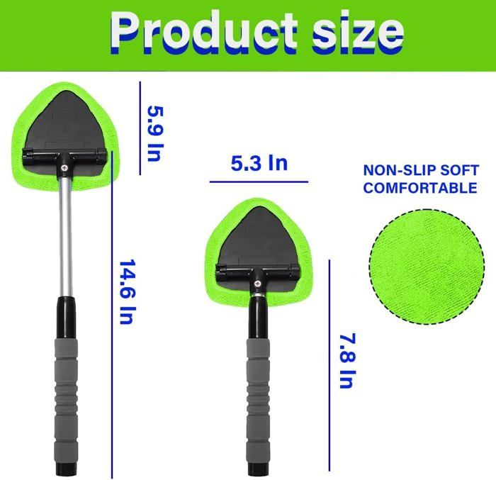Nettoyant Pare-brise Voiture Avec Manche Extensible - 4 Tampons Microfibre - Longueur 34-49cm