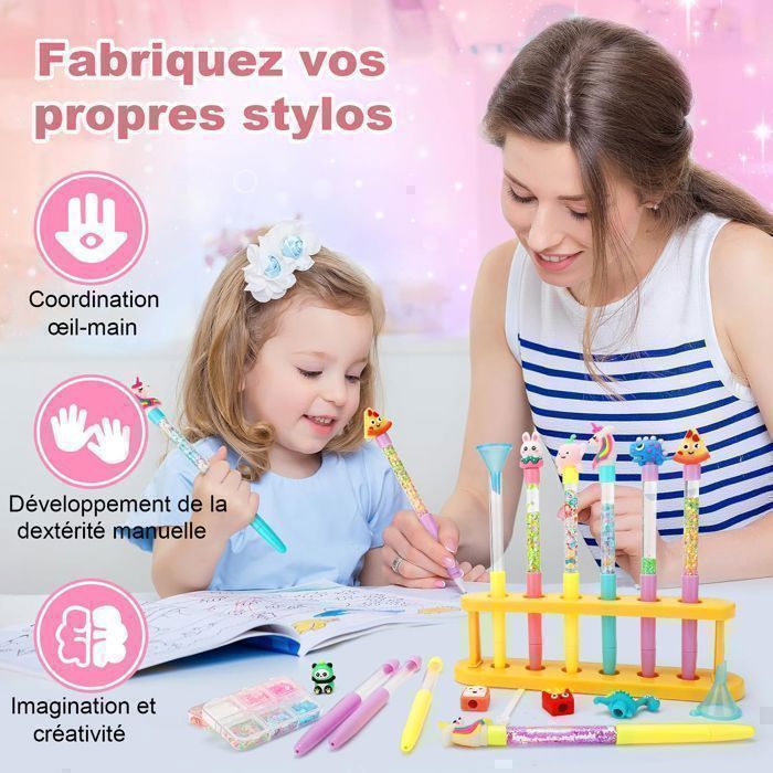 Kit Créatif Fabrique à Stylos MOMUSE - Atelier Pour Enfants 6-12 Ans Avec Paillettes, Décorations - Cadeau Idée Pour Filles Et Garçons