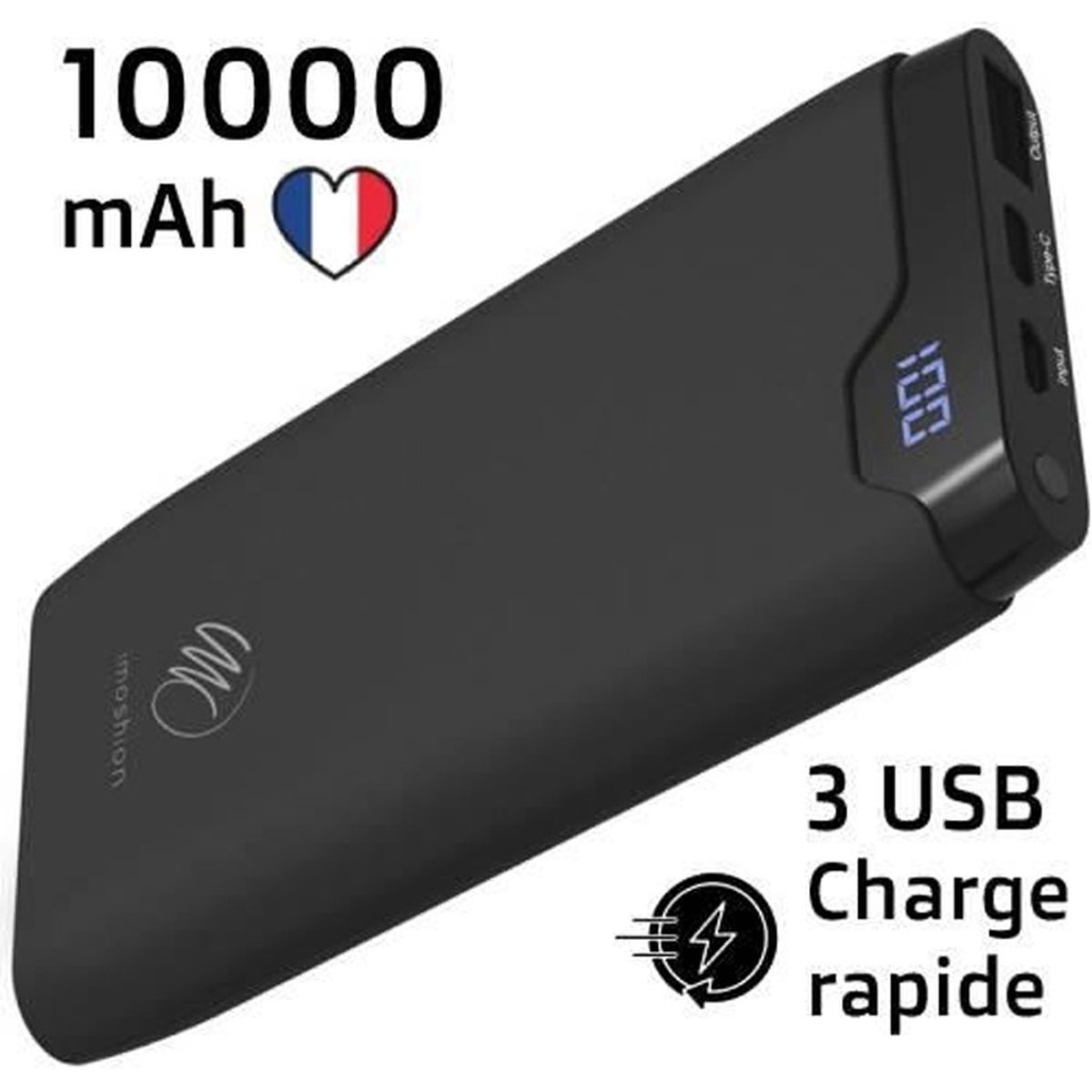Huawei et Autres Samsung RIWNNI Mini Batterie Externe 10000mAh Noir Ultra Compacte Power Bank Petite et Légère Chargeur Portable 2 USB Sortie et 2 Entrées Batterie de Secours pour iPhone iPad 