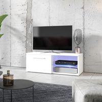 Meuble TV / Meuble salon - TENUS SINGLE - 100 cm - blanc mat / blanc brillant - avec LED - 2 compartiments ouverts - style