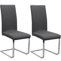 Lot de 2 Housse de chaises extensibles universelle pour salle à manger cuisine salon bouquet en microfibre polyester, gris foncé