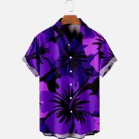 Chemise hawaïenne homme à fleur grande taille imprimée à manches courtes une poche - Violet