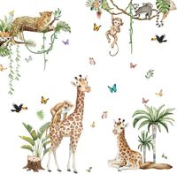 Autocollants Muraux Animaux De Forêt - Stickers Adorables Singe Girafe Ours Léopard Pour Chambre Bébé Et Enfant