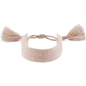 BRACELET - GOURMETTE Bracelet En Tissu Pour Femme Happiness Beige – Blanc, Bracelet Tissé Réglable, Größenverstellbar[n2357]