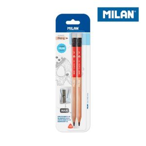 CRAYON GRAPHITE Blister 2 crayons graphite hb maxi avec gomme + taille-crayon milan.
