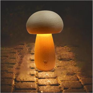 LAMPE A POSER Lampe Champignon En Bois, Portable Dimmable Avec R