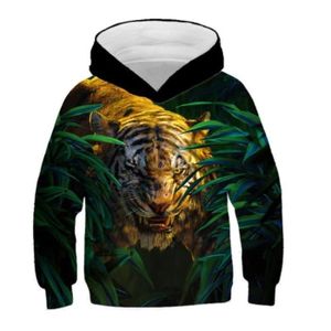 SWEATSHIRT Sweat-shirt à capuche 3D pour enfants, pull tigre vêtement de Sport pour bébés garçons de 3 à 14 ans,vert