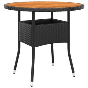 TABLE DE JARDIN  Meuble Table de jardin - Ø80x75 cm - Résine tressée et bois d'acacia Noir - 9 KG