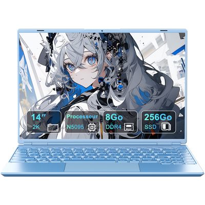 Ordinateur Portable 14 Pouces Celeron N5095 (jusqu'à 2,9 GHz) 8Go 256Go SSD Extension1To 5G WiFi 1920x1080 FHD PC Portable Avec Souris Sans Fil Qwerty Clavier Avec AZERTY Membrane Clavier - Or Laptop