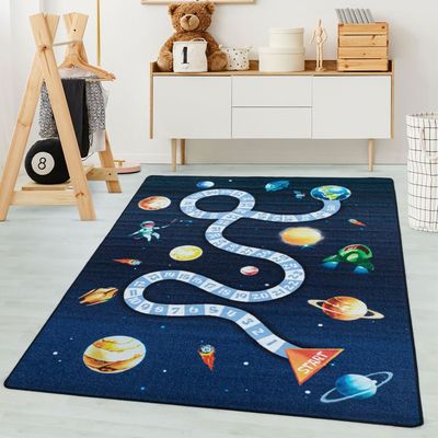 Tapis pour Enfants - Motif Planète Fusée Espace Dessin Animé - Bleu - 1.2x120x160cm Tapis pour Enfants - Motif Planète Fusée Espace Dessin Animé - Bleu - 1.2x120x160cm