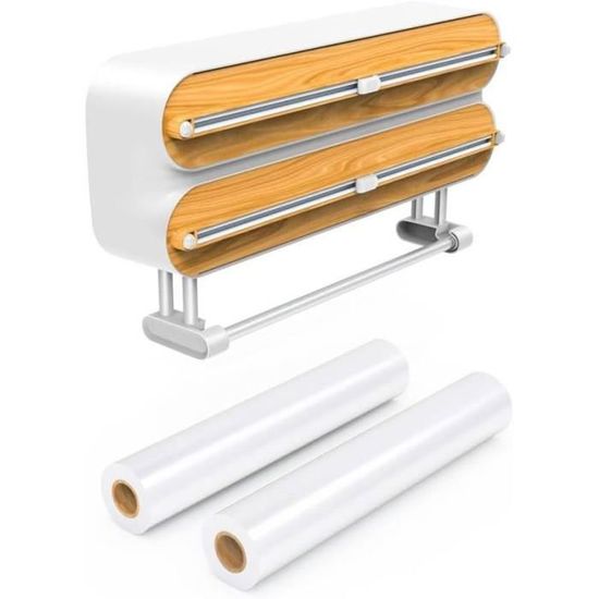 Quttin Distributeur Aluminium Et Film Alimentaire En Bambou - 33,5 X 13 X 5,5 Cm, Pratique Et Élégant